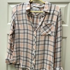 Rails XS salmon pink and gray checkered button up